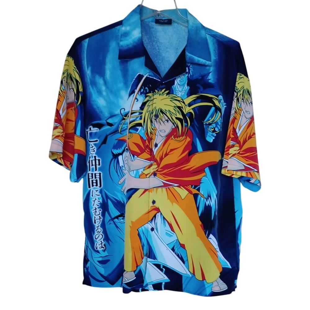 Vintage Button Up Shirt Men's XL Rurouni Kenshin Samurai X To My Fallen Comrades